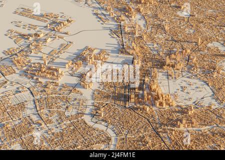 Tokyo, Japan 3D city. High angle view of the city map. 3D