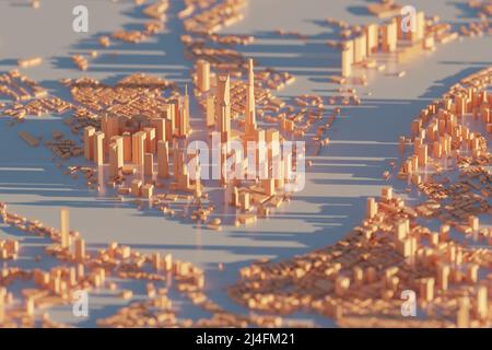 3D miniature city of Pudong in Shanghai, China. Real, estate or construction engineering concept. 3D rendering. Stock Photo