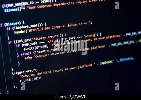 The software developer does the PHP coding. The programmer is doing web backend coding. With selective focus Stock Photo