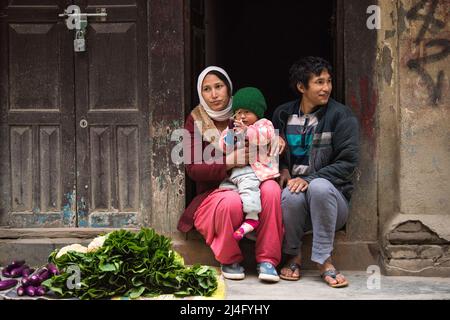 Kathmandu, Nepal- April 20,2022 : Vegetables trader on the street of Kathmandu. Stock Photo