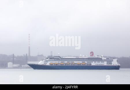 Roches Point, Cork, Ireland. 15th April, 2022. Cruise ships returned to Cobh for the first time in over two years with the arrival of the liner Borealis, seen here passing the ESB generation station in Cork Harbour,  Ireland.  - Credit; David Creedon / Alamy Live News Stock Photo