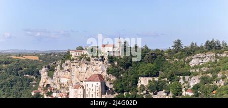 These ancient geological formations and some structures of Rocamadour village. Lot, Occitania, Southwestern France Stock Photo