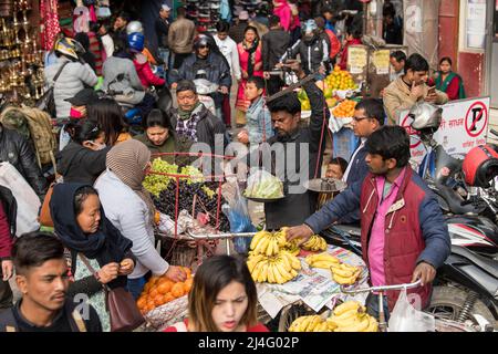 Kathmandu, Nepal- April 20,2022 : Vegetables trader on the street of Kathmandu. Stock Photo