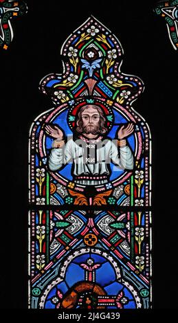 A stained glass window by Frederick Preedy depicting the Transfiguration of Christ, St Mary's Church, Snettisham, Norfolk Stock Photo