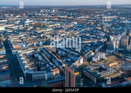 View over the city centre of Düsseldorf, residential area in the district Friedrichstadt, NRW, Germany, Stock Photo