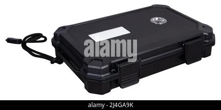 Protective Waterproof Black Case Isolated on White Background Stock Photo