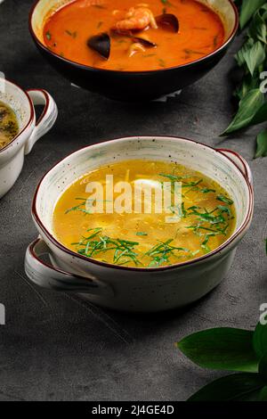 Bowl of chicken noodle soup Stock Photo