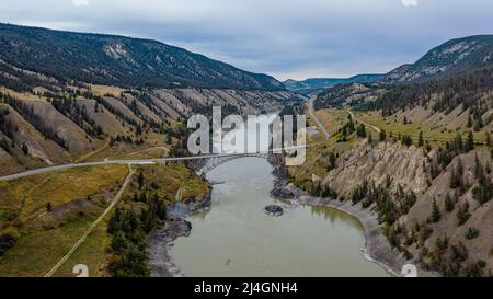 Sheep Creek Bridge, close to Williams Lake, BC, Canada. From a popular viewing point along Highway 20, also known as Chilcotin-Bella Coola Highway Stock Photo