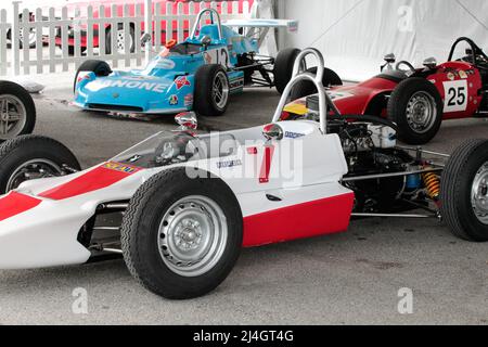 Selex ST3 driven by Carles Miro in the Formula Seat 1430 chamionship in 1975 in Spain with Selex ST5 and Cordoban in background Stock Photo