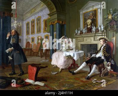 Marriage à-la-mode, Shortly After the Marriage (scene two of six). Painting by William Hogarth Stock Photo