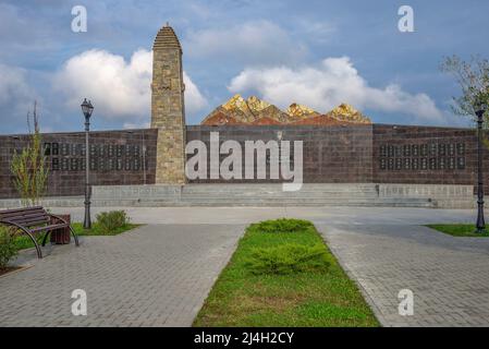 SHALI, RUSSIA - SEPTEMBER 29, 2021: Alley of Glory to the heroes of the Chechen Republic. Shali, Russia Stock Photo