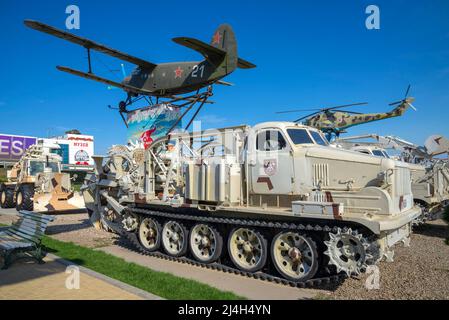 KAMENSK-SHAKHTINSKY, RUSSIA - OCTOBER 04, 2021: BTM-3 (Fast trenching machine) based on the AT-T tractor. Park Patriot, Kamensk-Shakhtinsky. Russia Stock Photo