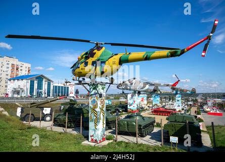 KAMENSK-SHAKHTINSKY, RUSSIA - OCTOBER 04, 2021: Soviet MI-2 helicopter at the Patriot Park exposition. Kamensk-Shakhtinsky, Russia Stock Photo