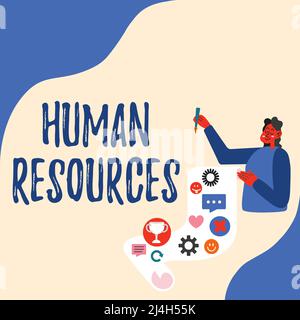 Text sign showing Human Resources. Conceptual photo The showing who make up the workforce of an organization Lady Presenting Paper Showing Her Stock Photo
