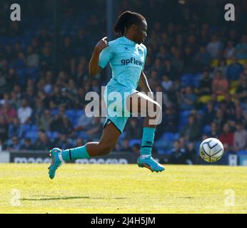 Southend, UK. 15th Apr, 2022. SOUTHEND, ENGLAND - APRIL 15: David Sesay of Wealdstone during National League between Southend United and Wealdstone at Roots Hall Stadium, Southend on Seas, UK on 15th April, 2022 Credit: Action Foto Sport/Alamy Live News Stock Photo