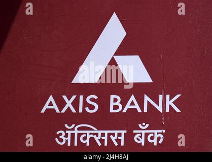 Mumbai, India. 15th Apr, 2022. Axis bank logo seen at its branch in Mumbai. Axis bank is one of the largest private sector bank in India with its headquarters Mumbai, Maharashtra. Credit: SOPA Images Limited/Alamy Live News Stock Photo