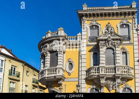 Facade detail of the Balsera Palace in the city of Aviles in Asturias Stock Photo