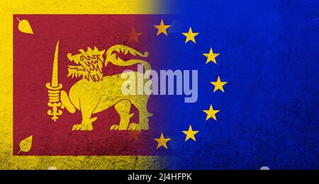 Flag of the European Union with Sri Lanka National flag. Grunge backgroundjpg Stock Photo