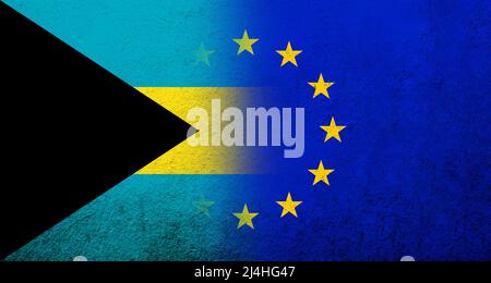 Flag of the European Union with The Commonwealth of The Bahamas national flag. Grunge background Stock Photo