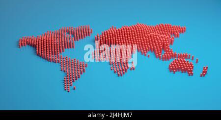 World map made up of red bars. 3d illustration. Stock Photo
