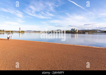 National Carillon and Australian High Court building on Lake Burley Griffin in Canberra,ACT,Australia Stock Photo