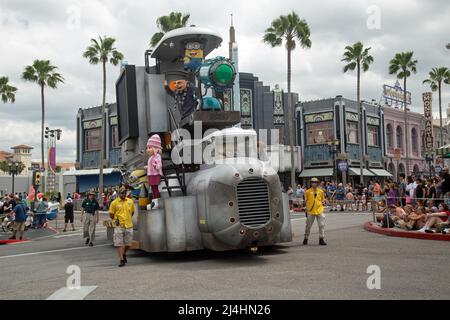 Islands Of Adventure, Orlando, Florida, USA, April 4th 2022, Locals and tourists view the 'Mardi Gras' Parade at the theme park Stock Photo