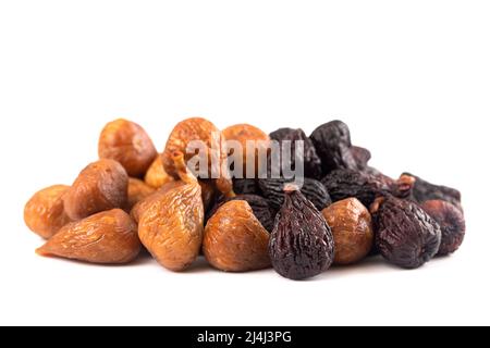 Two Varieties of Dried Figs Isolated on a White Background Stock Photo