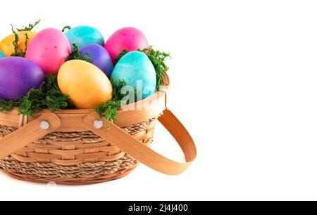 Basket Full of Colorful Solid Boiled Easter Eggs Stock Photo