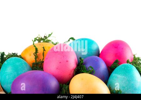 Basket Full of Colorful Solid Boiled Easter Eggs Stock Photo