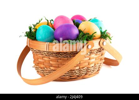 Basket Full of Colorful Solid Boiled Easter Eggs Stock Photo