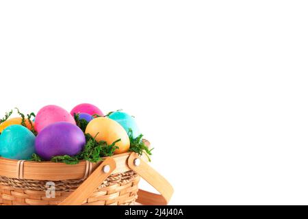 Basket Full of Colorful Solid Boiled Easter Eggs Stock Photo