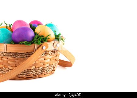 Basket Full of Colorful Solid Boiled Easter Eggs Stock Photo