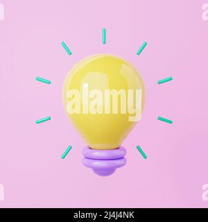 Minimalism light bulb with a blink on pink background. Object and creative idea symbol concept. 3D illustration rendering Stock Photo