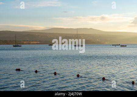 Tbilisi sea and boat with deflated sails. Landscape. Sunrise Stock Photo