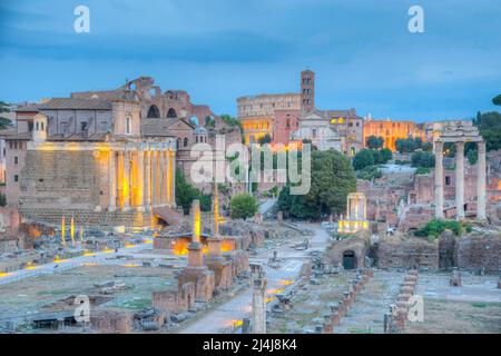 Sunset view over Forum Romanun in Rome, Italy. Stock Photo