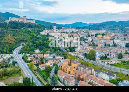 A medieval castle overlooking Spoleto town in Italy. Stock Photo