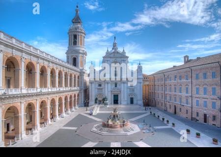 Piazza della Madonna and the Sanctuary of the Holy House of Loreto in Italy. Stock Photo