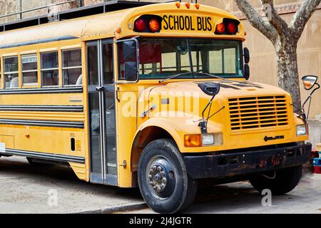 Typical american yellow school bus. Horizontal photography. Stock Photo