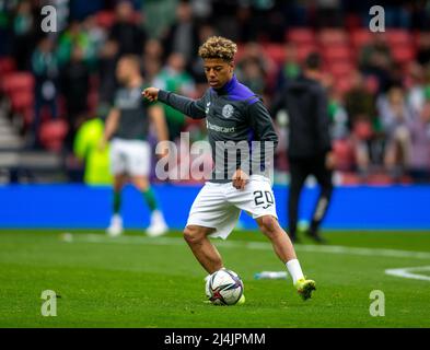 Hampden Park, Glasgow, UK. 16th Apr, 2022. Scottish Cup semi-final, Hearts of Midlothian versus Hibernian: Sylvester Jasper of Hibernian during the warm up Credit: Action Plus Sports/Alamy Live News Stock Photo