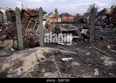 SUMY, UKRAINE - APRIL 14, 2022 - The consequences of Russian shelling are pictured in Sumy, northeastern Ukraine. Stock Photo