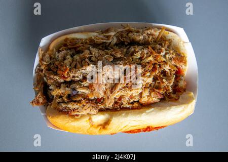 #1 Hawaiian pulled pork on pork pineapple sausage, Porky's Restaurant, Waimea, Kauai, Hawaii Stock Photo
