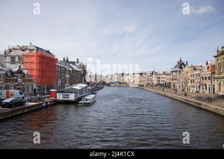 the river spaarne in the city of haarlem holland Stock Photo