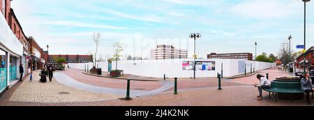 Panorama view of demolished and boarded up town centre in Crewe Cheshire England UK Stock Photo