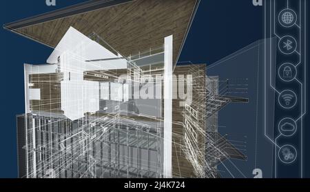 Smart building automation system digital intelligent technology abstract background architecture construction design Stock Photo