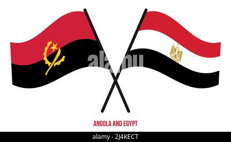 Angola and Egypt Flags Crossed And Waving Flat Style. Official Proportion. Correct Colors. Stock Vector