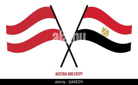 Austria and Egypt Flags Crossed And Waving Flat Style. Official Proportion. Correct Colors. Stock Vector