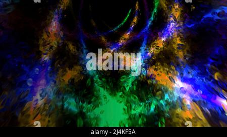 Abstract liquid tunnel with flowing oval shaped particles and streams ...