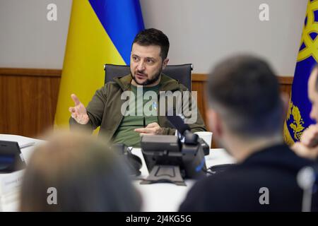 President of Ukraine Volodymyr Zelenskyy held a meeting on the restoration and reconstruction of housing infrastructure in the country that was destroyed or damaged in the war with Russia. Stock Photo