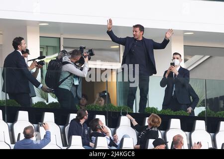 Turin, Italy, 16th April 2022. Former Juventus captain Alessandro Del Piero salutes the fans prior to kick off in the Serie A match at Allianz Stadium, Turin. Picture credit should read: Jonathan Moscrop / Sportimage Credit: Sportimage/Alamy Live News Stock Photo