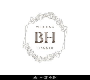 BH Initials letter Wedding monogram logos collection, hand drawn modern minimalistic and floral templates for Invitation cards, Save the Date, elegant Stock Vector